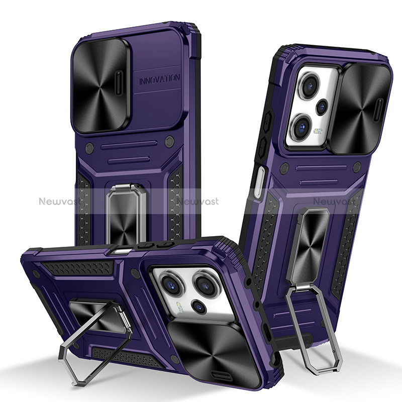 Silicone Matte Finish and Plastic Back Cover Case with Magnetic Stand MQ1 for Xiaomi Redmi Note 12 Pro 5G Purple