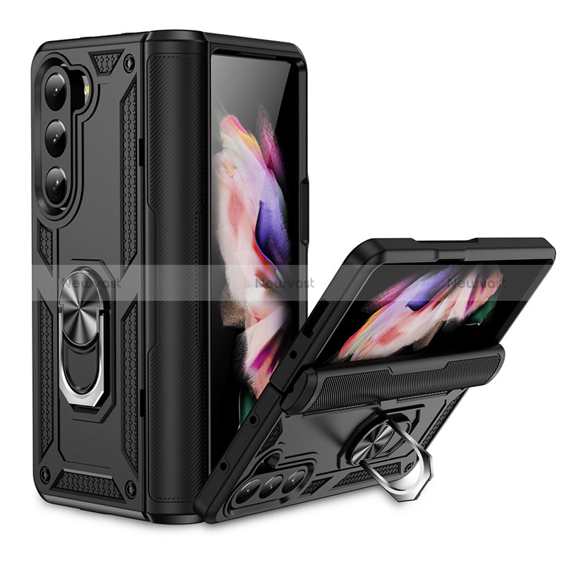 Silicone Matte Finish and Plastic Back Cover Case with Magnetic Stand MQ2 for Samsung Galaxy Z Fold5 5G