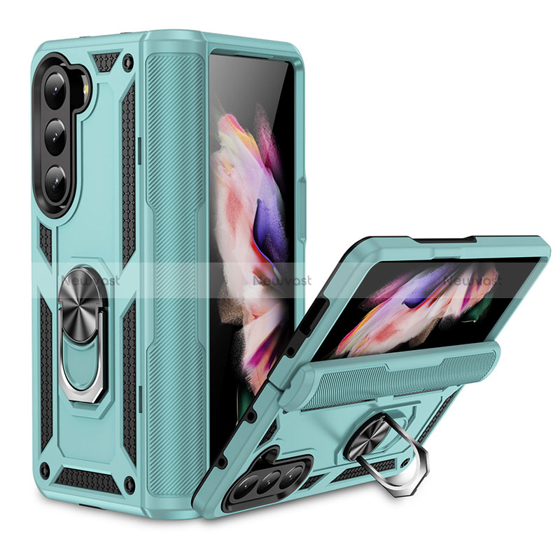 Silicone Matte Finish and Plastic Back Cover Case with Magnetic Stand MQ2 for Samsung Galaxy Z Fold5 5G