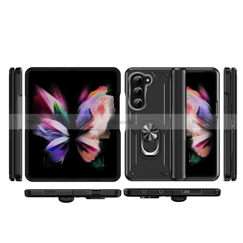 Silicone Matte Finish and Plastic Back Cover Case with Magnetic Stand MQ2 for Samsung Galaxy Z Fold5 5G