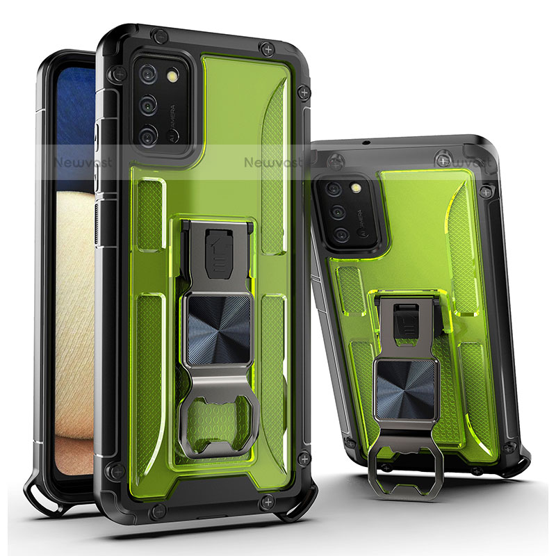 Silicone Matte Finish and Plastic Back Cover Case with Magnetic Stand Q01W for Samsung Galaxy A02s Green