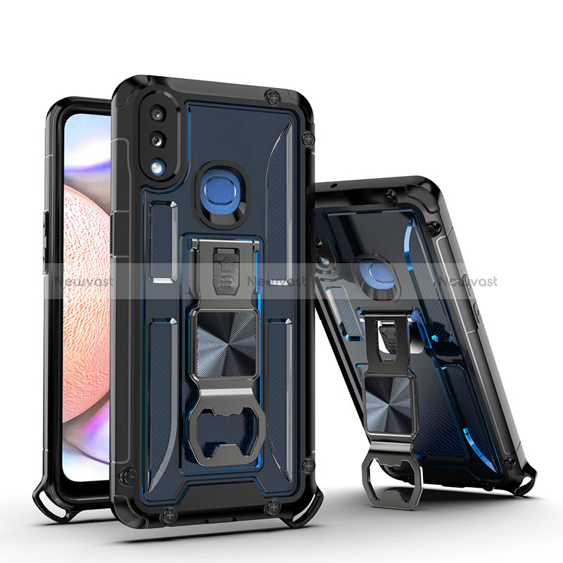 Silicone Matte Finish and Plastic Back Cover Case with Magnetic Stand Q01W for Samsung Galaxy A10s