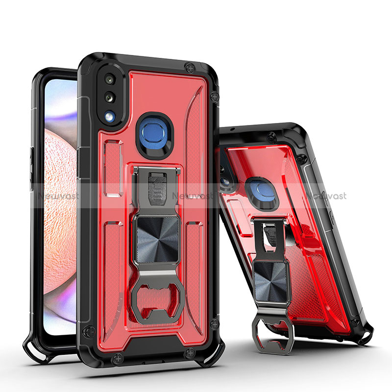 Silicone Matte Finish and Plastic Back Cover Case with Magnetic Stand Q01W for Samsung Galaxy A10s