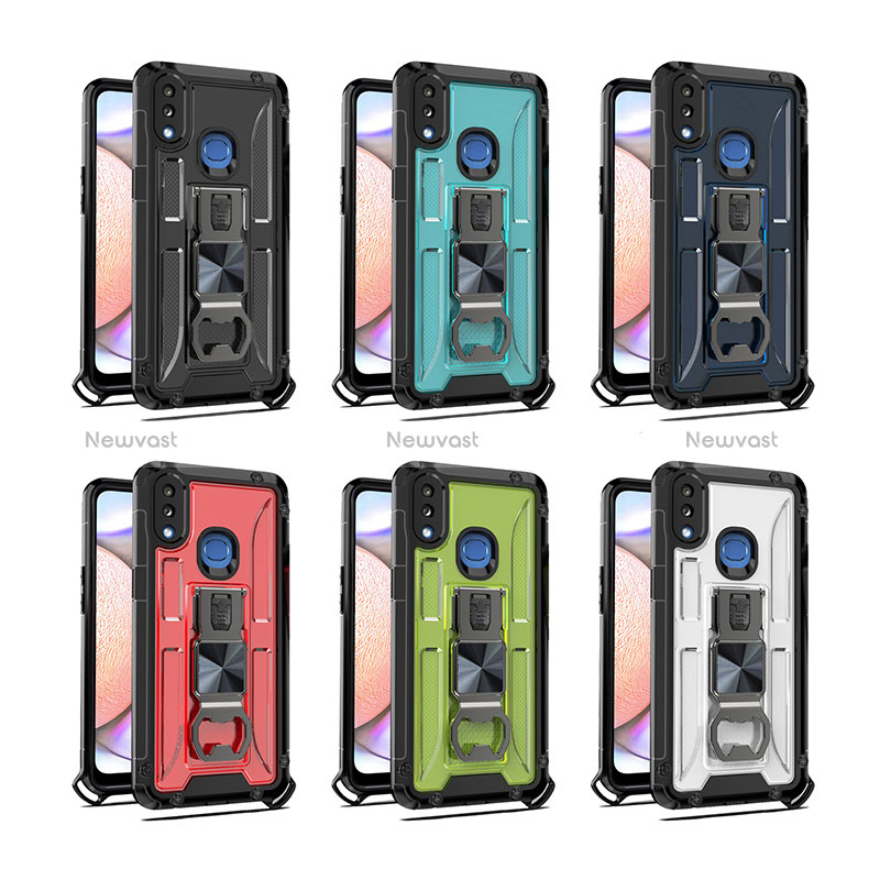 Silicone Matte Finish and Plastic Back Cover Case with Magnetic Stand Q01W for Samsung Galaxy M01s