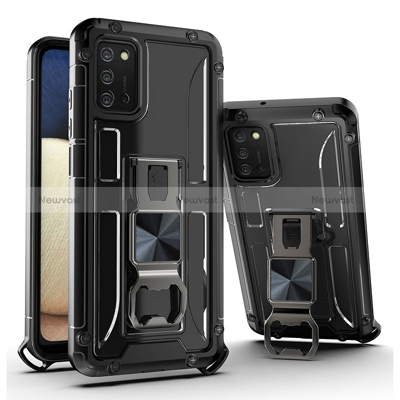 Silicone Matte Finish and Plastic Back Cover Case with Magnetic Stand Q01W for Samsung Galaxy M02s