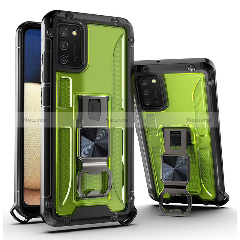 Silicone Matte Finish and Plastic Back Cover Case with Magnetic Stand Q01W for Samsung Galaxy M02s Green