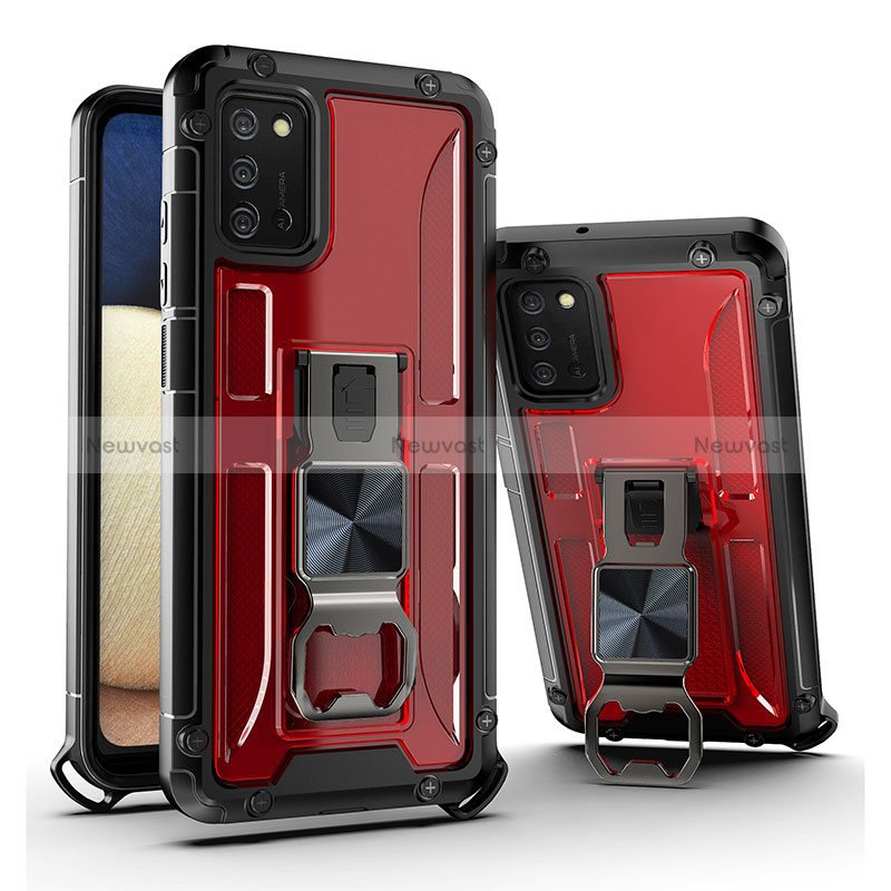 Silicone Matte Finish and Plastic Back Cover Case with Magnetic Stand Q01W for Samsung Galaxy M02s Red