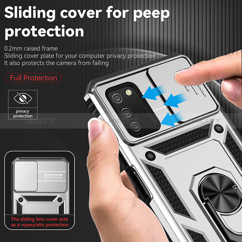 Silicone Matte Finish and Plastic Back Cover Case with Magnetic Stand Q02W for Samsung Galaxy A03s