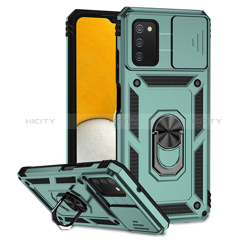 Silicone Matte Finish and Plastic Back Cover Case with Magnetic Stand Q02W for Samsung Galaxy A03s Green