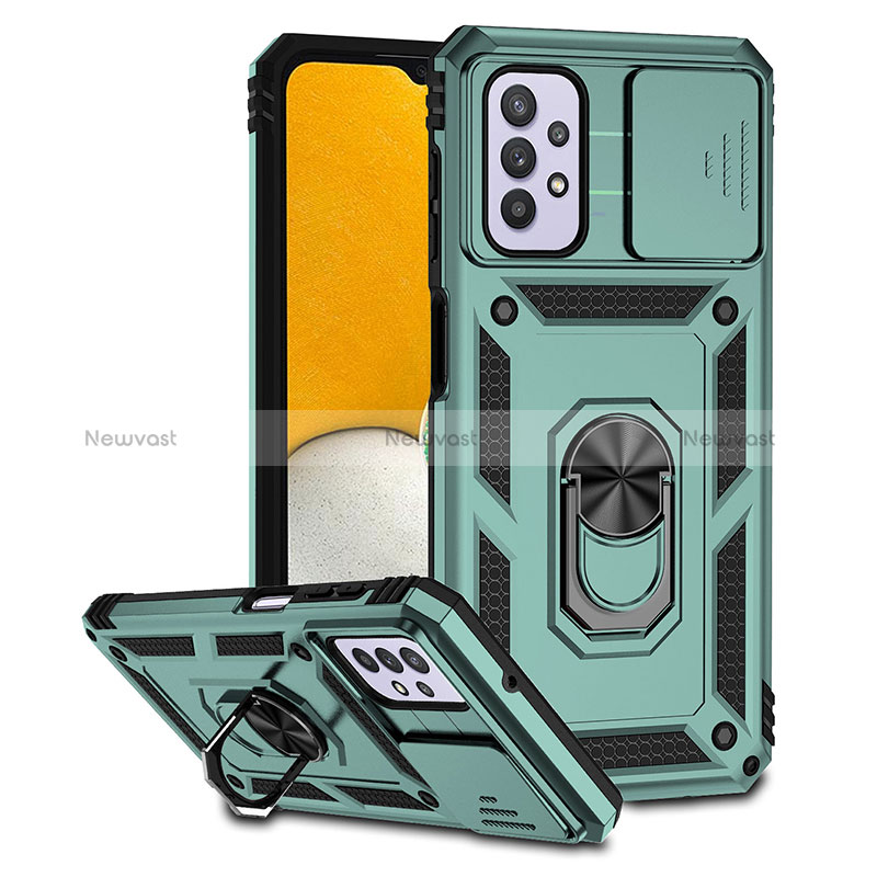 Silicone Matte Finish and Plastic Back Cover Case with Magnetic Stand Q02W for Samsung Galaxy A32 4G Green