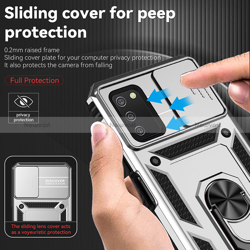 Silicone Matte Finish and Plastic Back Cover Case with Magnetic Stand Q02W for Samsung Galaxy F02S SM-E025F