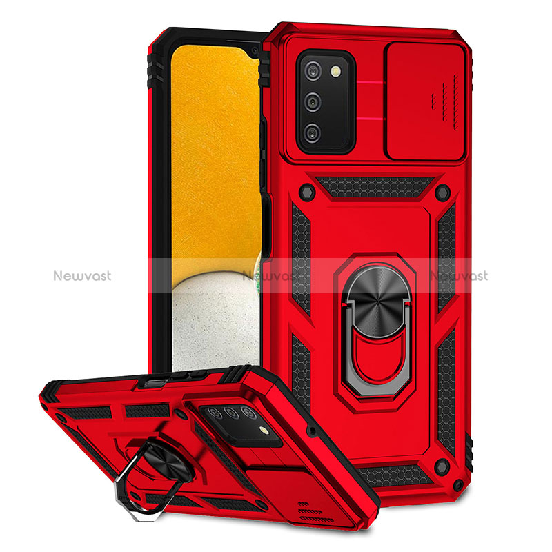 Silicone Matte Finish and Plastic Back Cover Case with Magnetic Stand Q02W for Samsung Galaxy F02S SM-E025F Red