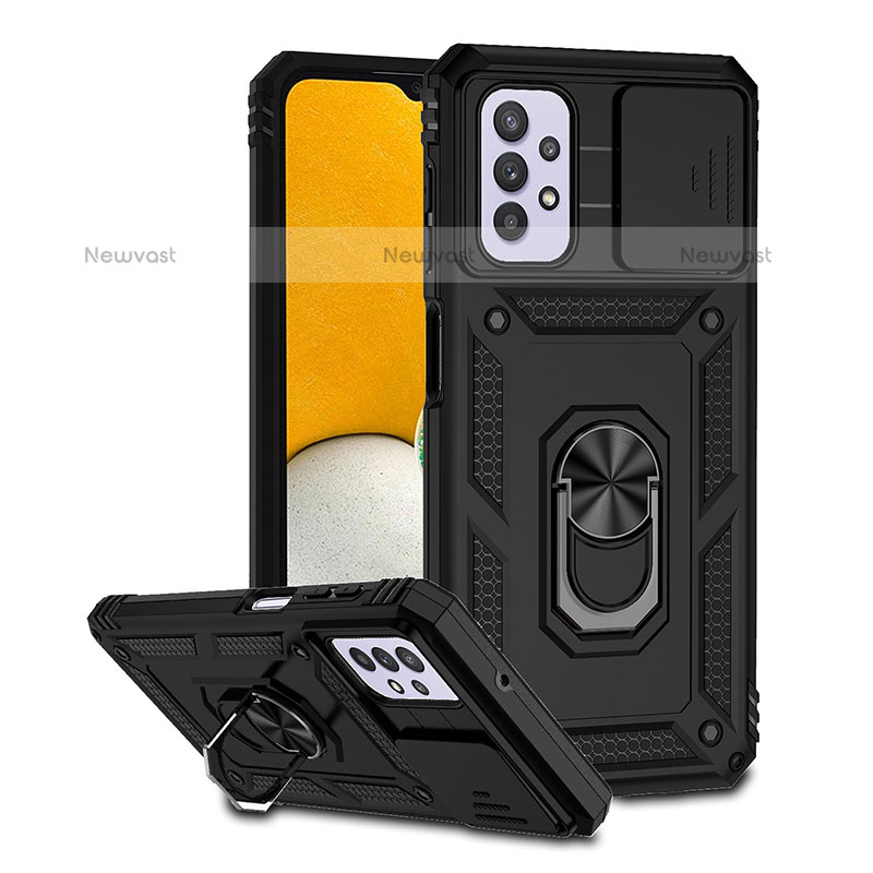 Silicone Matte Finish and Plastic Back Cover Case with Magnetic Stand Q02W for Samsung Galaxy M32 5G