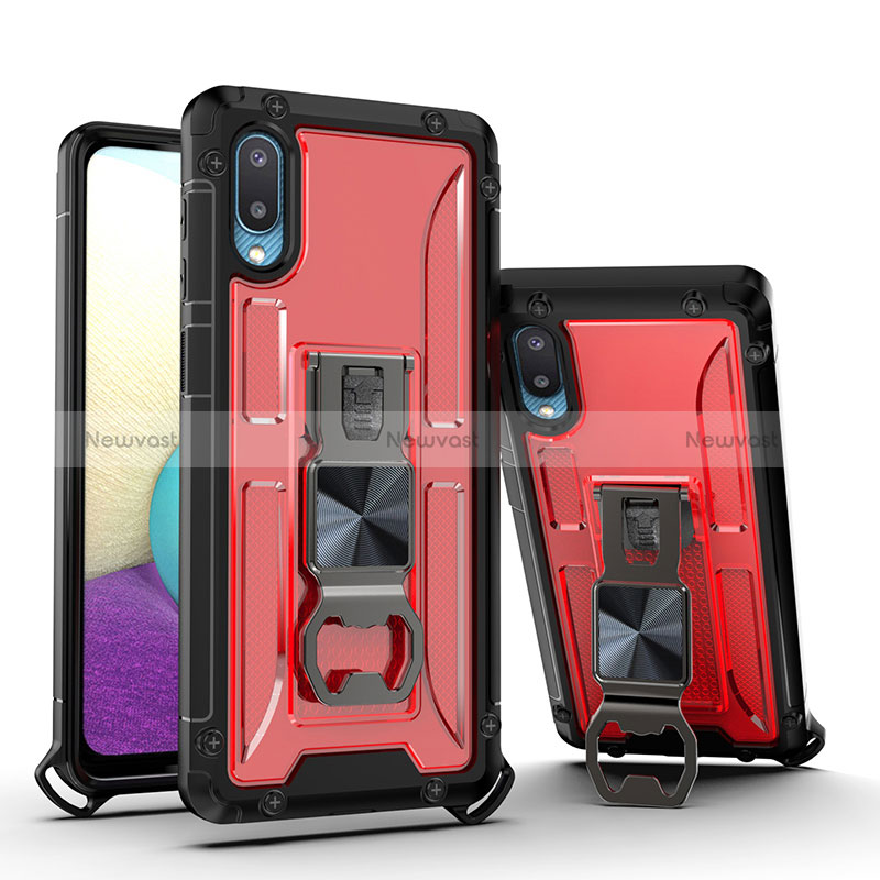 Silicone Matte Finish and Plastic Back Cover Case with Magnetic Stand QW1 for Samsung Galaxy A02