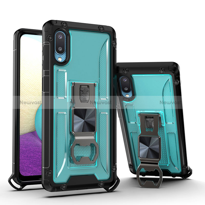 Silicone Matte Finish and Plastic Back Cover Case with Magnetic Stand QW1 for Samsung Galaxy M02