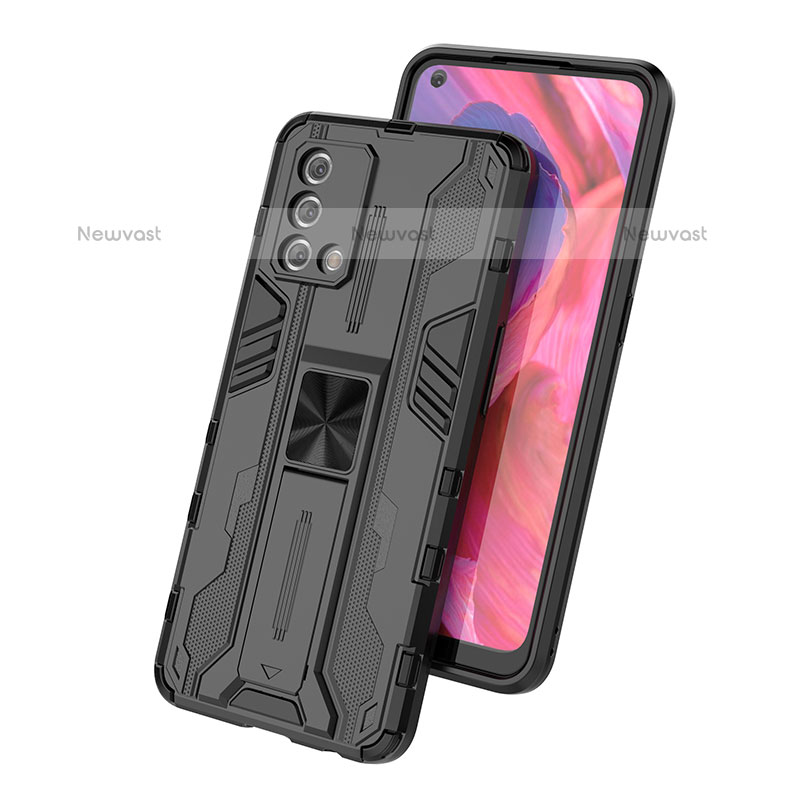 Silicone Matte Finish and Plastic Back Cover Case with Magnetic Stand T01 for Oppo A74 4G