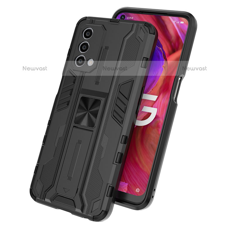 Silicone Matte Finish and Plastic Back Cover Case with Magnetic Stand T01 for Oppo A93 5G