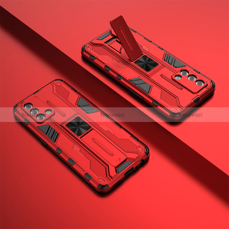 Silicone Matte Finish and Plastic Back Cover Case with Magnetic Stand T01 for Oppo A95 4G Red