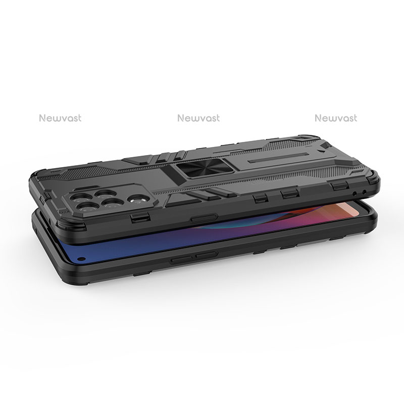 Silicone Matte Finish and Plastic Back Cover Case with Magnetic Stand T01 for Oppo F19 Pro