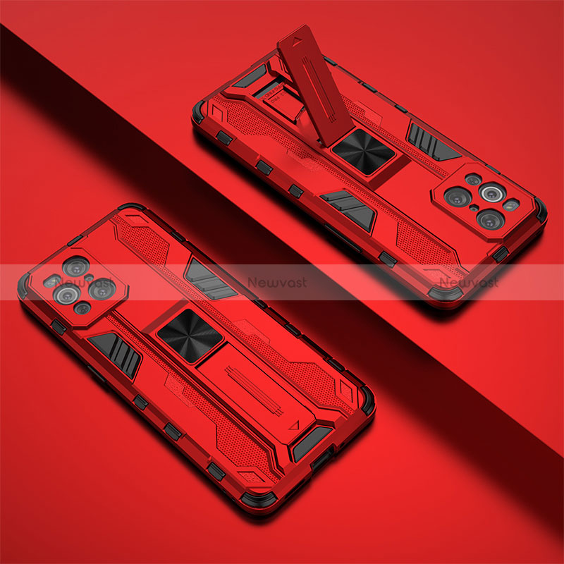 Silicone Matte Finish and Plastic Back Cover Case with Magnetic Stand T01 for Oppo Find X3 5G