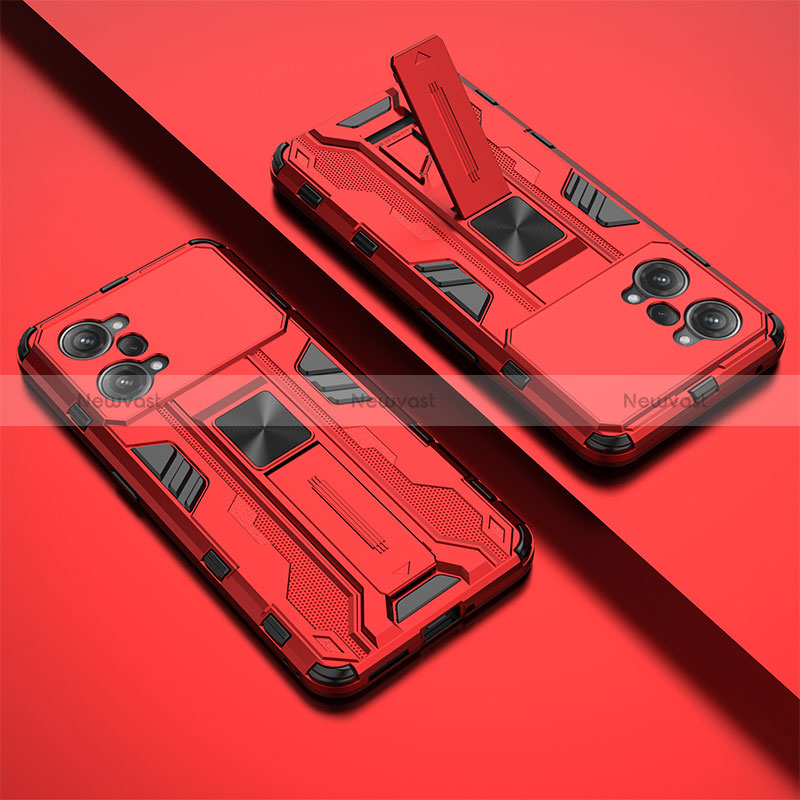 Silicone Matte Finish and Plastic Back Cover Case with Magnetic Stand T01 for Oppo K10 Pro 5G Red