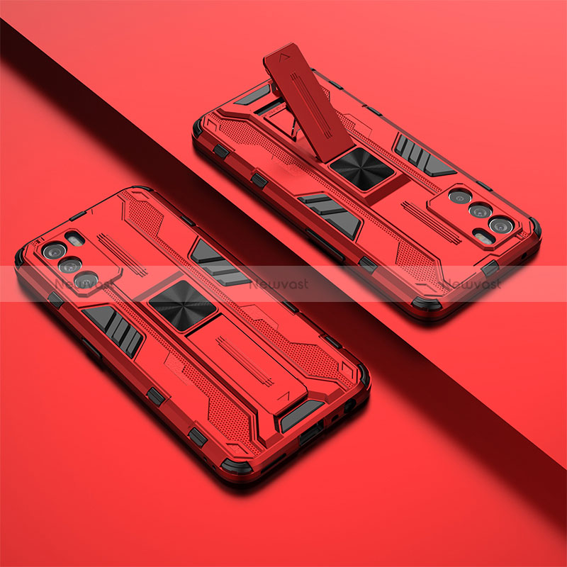 Silicone Matte Finish and Plastic Back Cover Case with Magnetic Stand T01 for Oppo K9 Pro 5G Red
