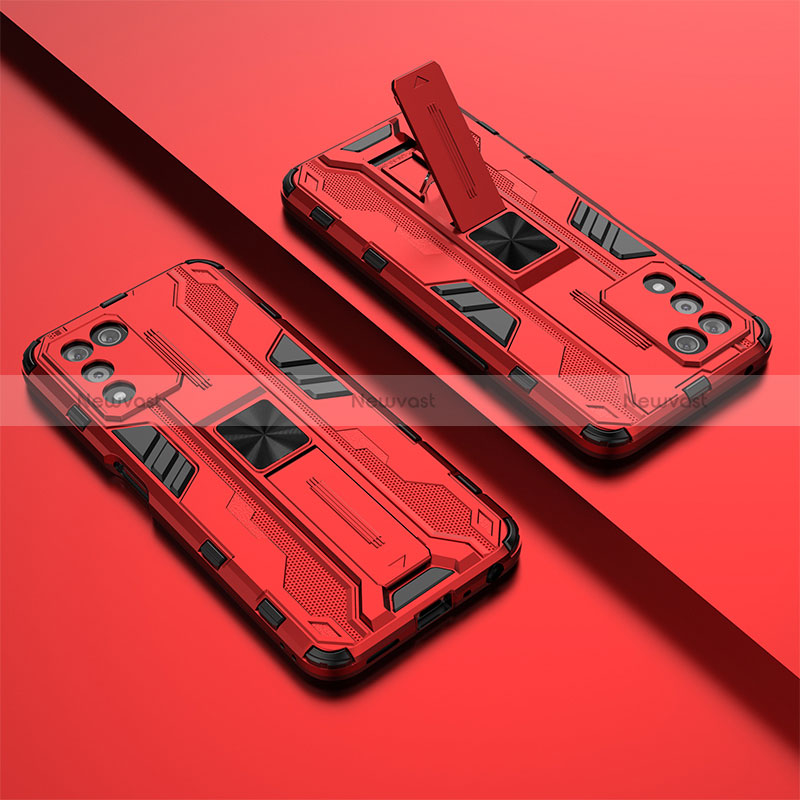 Silicone Matte Finish and Plastic Back Cover Case with Magnetic Stand T01 for Oppo K9S 5G Red