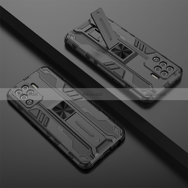 Silicone Matte Finish and Plastic Back Cover Case with Magnetic Stand T01 for Oppo Reno5 Lite Black