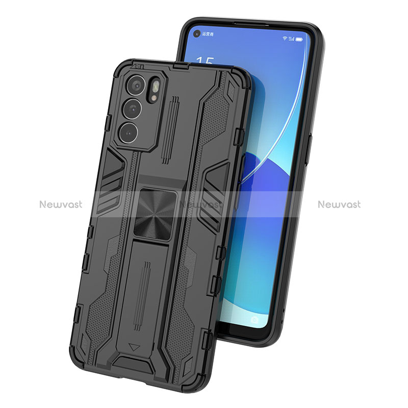 Silicone Matte Finish and Plastic Back Cover Case with Magnetic Stand T01 for Oppo Reno6 5G