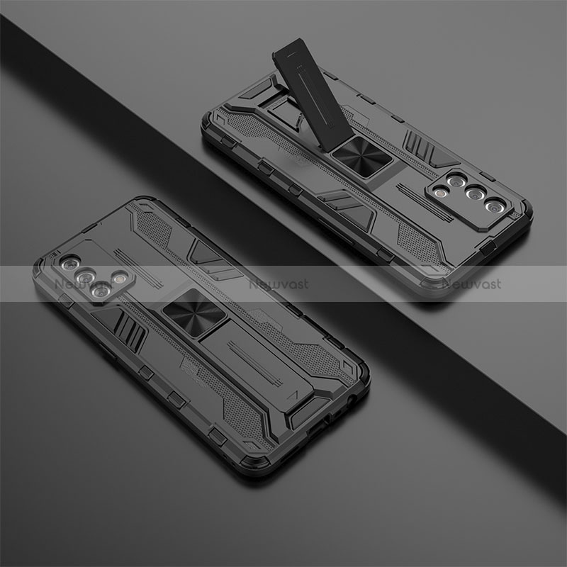 Silicone Matte Finish and Plastic Back Cover Case with Magnetic Stand T01 for Oppo Reno6 Lite Black