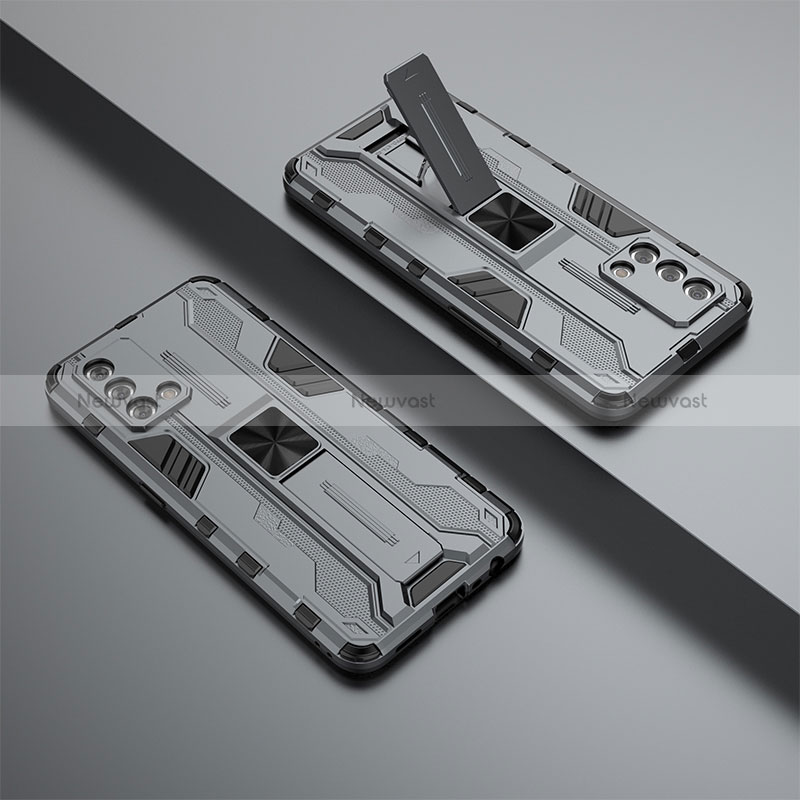 Silicone Matte Finish and Plastic Back Cover Case with Magnetic Stand T01 for Oppo Reno6 Lite Gray