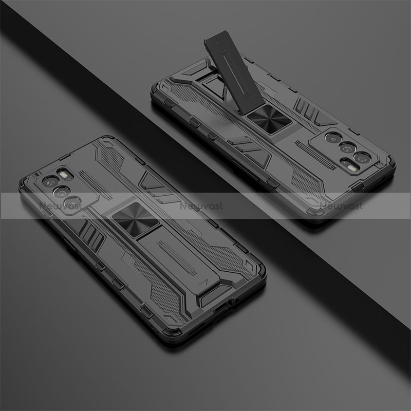 Silicone Matte Finish and Plastic Back Cover Case with Magnetic Stand T01 for Oppo Reno6 Pro 5G India Black