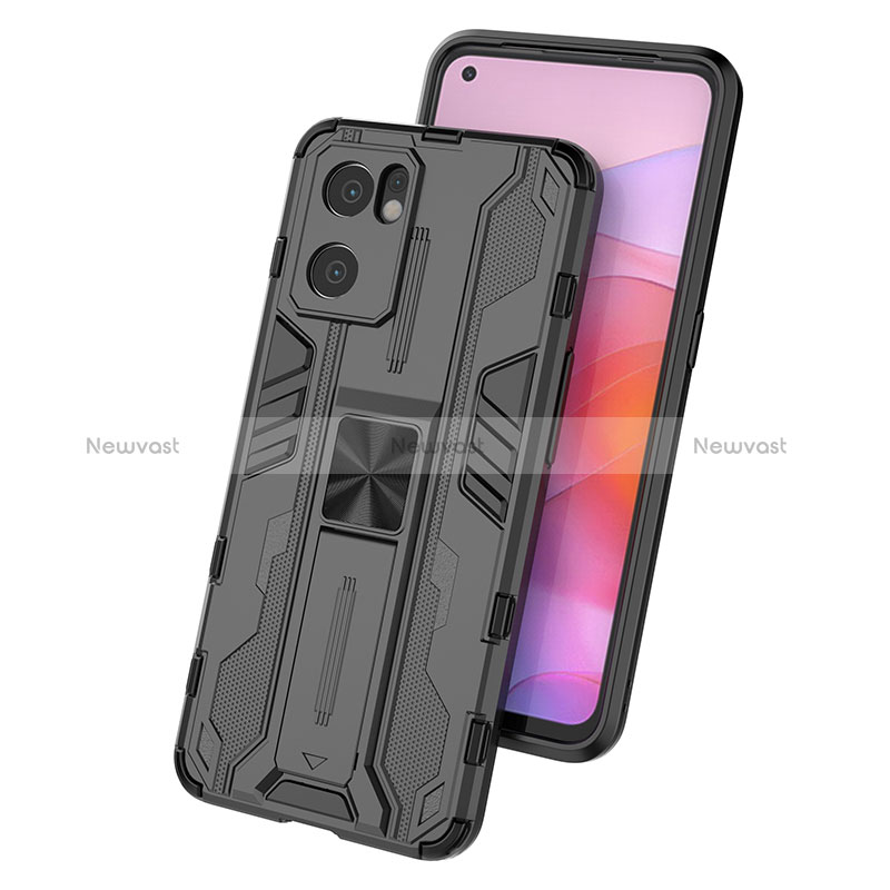 Silicone Matte Finish and Plastic Back Cover Case with Magnetic Stand T01 for Oppo Reno7 SE 5G