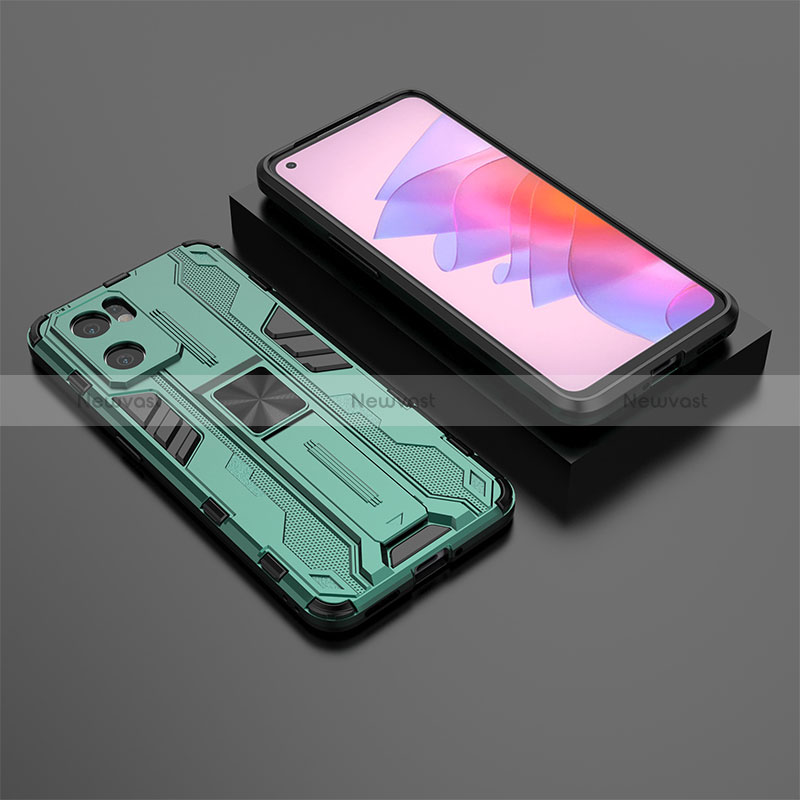 Silicone Matte Finish and Plastic Back Cover Case with Magnetic Stand T01 for Oppo Reno7 SE 5G