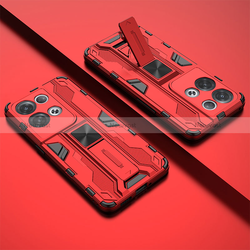 Silicone Matte Finish and Plastic Back Cover Case with Magnetic Stand T01 for Oppo Reno8 Pro 5G