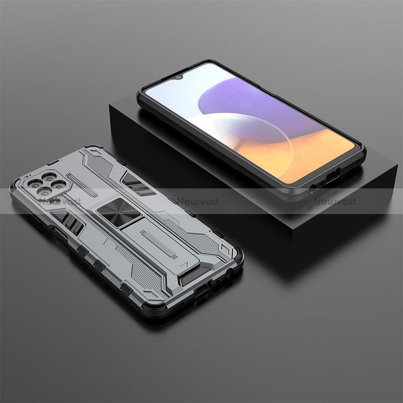 Silicone Matte Finish and Plastic Back Cover Case with Magnetic Stand T01 for Samsung Galaxy A22 4G