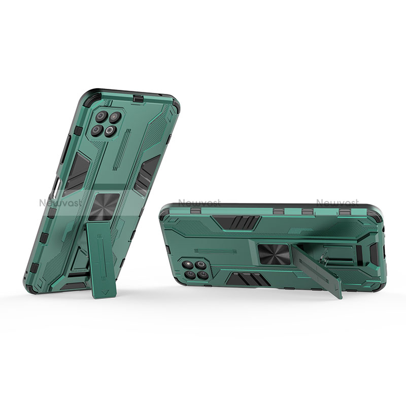 Silicone Matte Finish and Plastic Back Cover Case with Magnetic Stand T01 for Samsung Galaxy A22s 5G Green
