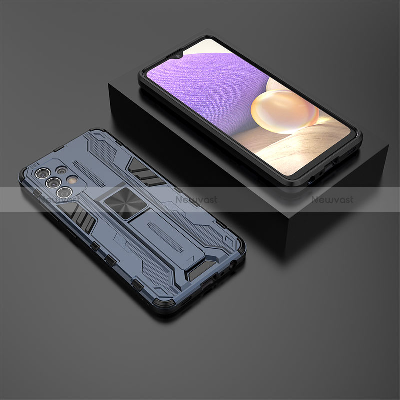 Silicone Matte Finish and Plastic Back Cover Case with Magnetic Stand T01 for Samsung Galaxy A32 4G