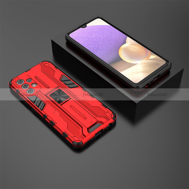 Silicone Matte Finish and Plastic Back Cover Case with Magnetic Stand T01 for Samsung Galaxy A32 4G