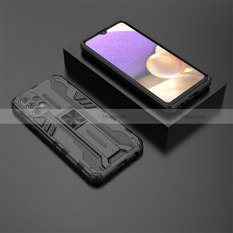 Silicone Matte Finish and Plastic Back Cover Case with Magnetic Stand T01 for Samsung Galaxy A32 4G