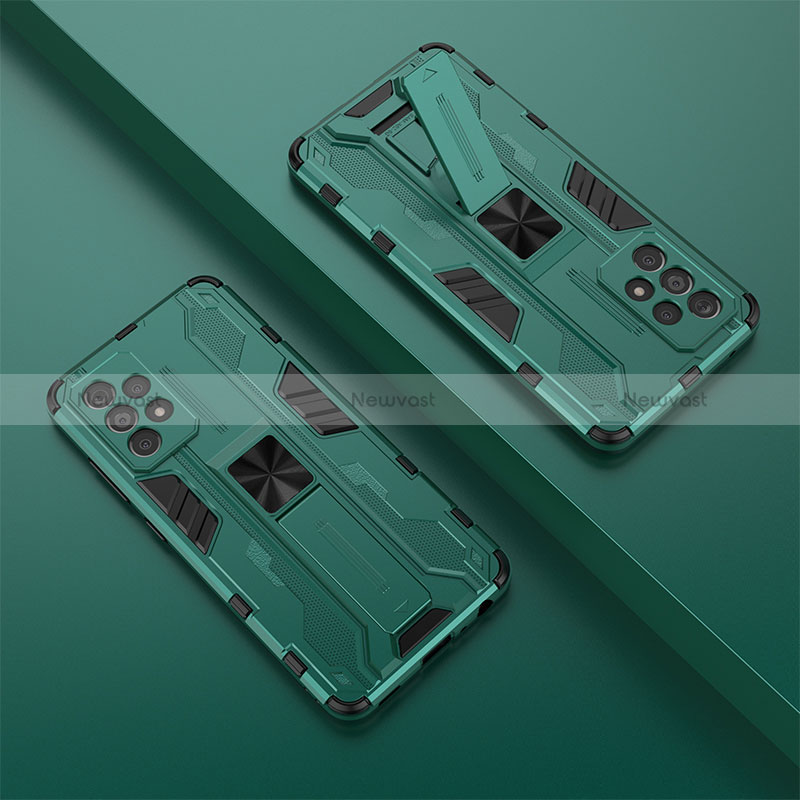 Silicone Matte Finish and Plastic Back Cover Case with Magnetic Stand T01 for Samsung Galaxy A52 4G Green