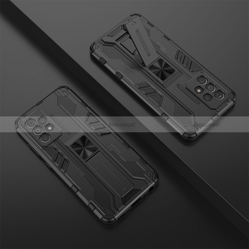 Silicone Matte Finish and Plastic Back Cover Case with Magnetic Stand T01 for Samsung Galaxy A52s 5G Black