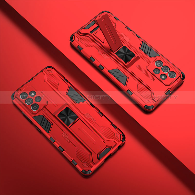 Silicone Matte Finish and Plastic Back Cover Case with Magnetic Stand T01 for Samsung Galaxy A72 4G