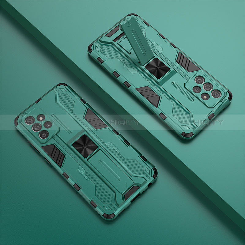 Silicone Matte Finish and Plastic Back Cover Case with Magnetic Stand T01 for Samsung Galaxy A72 4G