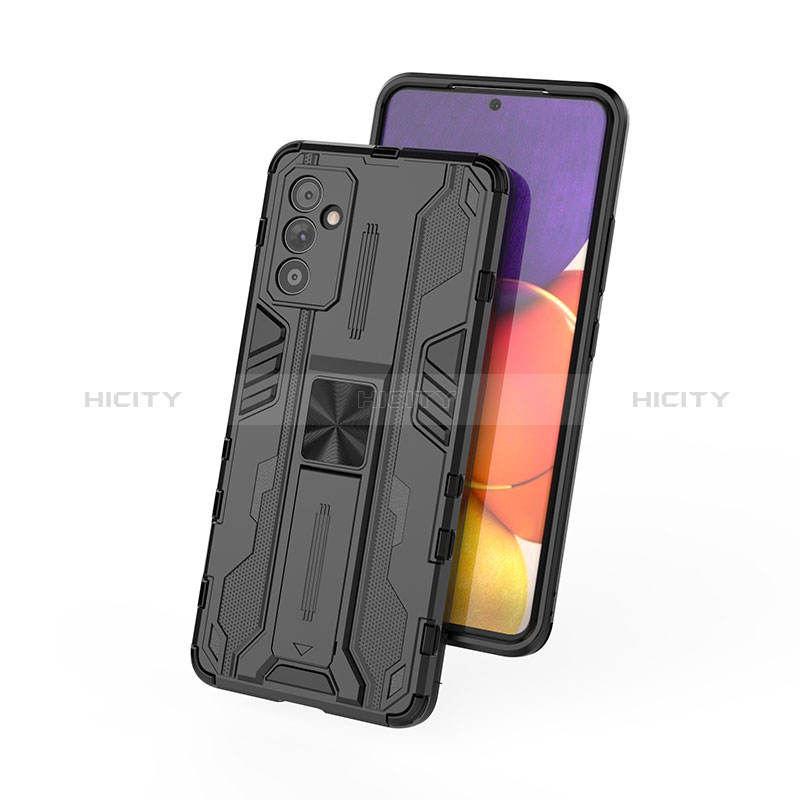 Silicone Matte Finish and Plastic Back Cover Case with Magnetic Stand T01 for Samsung Galaxy A82 5G