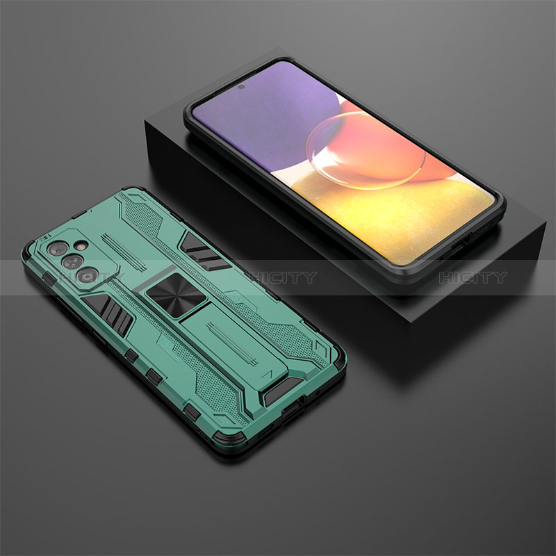 Silicone Matte Finish and Plastic Back Cover Case with Magnetic Stand T01 for Samsung Galaxy A82 5G