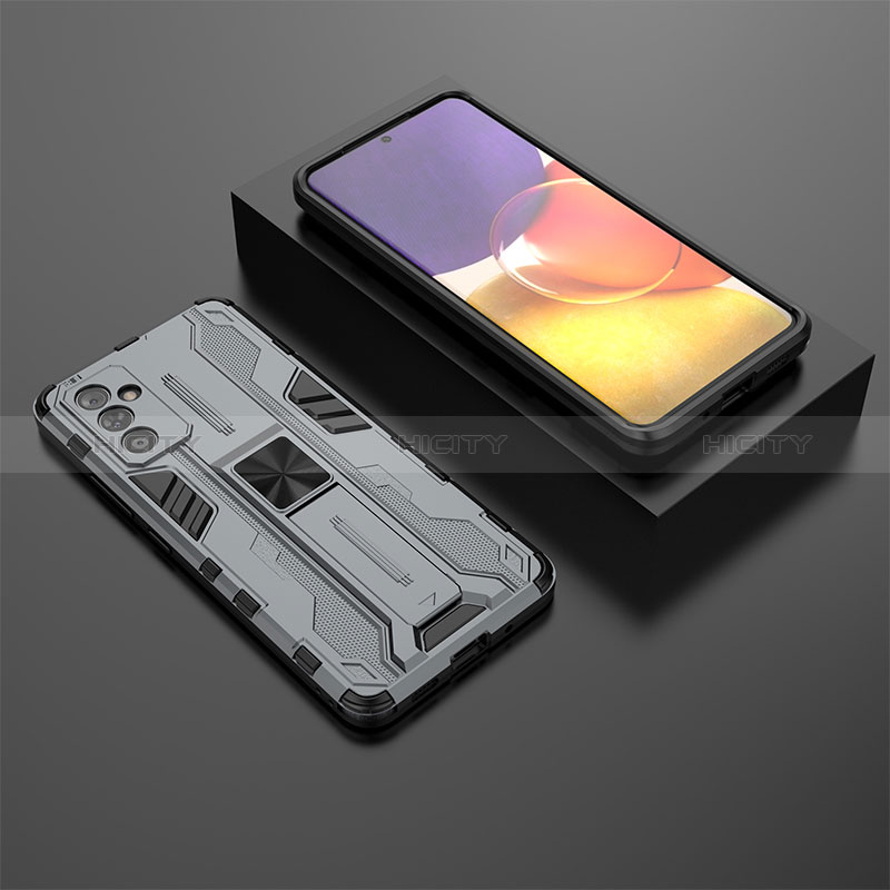 Silicone Matte Finish and Plastic Back Cover Case with Magnetic Stand T01 for Samsung Galaxy A82 5G Gray