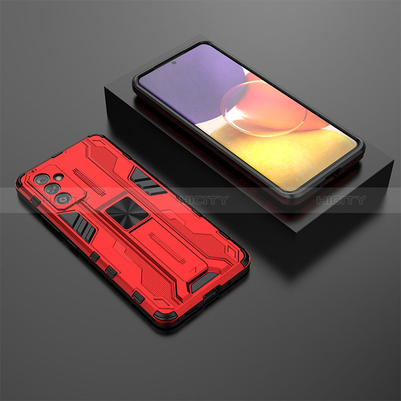 Silicone Matte Finish and Plastic Back Cover Case with Magnetic Stand T01 for Samsung Galaxy A82 5G Red