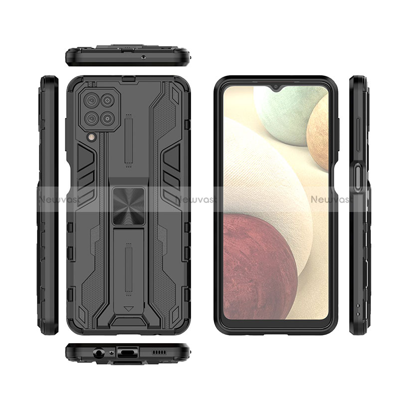 Silicone Matte Finish and Plastic Back Cover Case with Magnetic Stand T01 for Samsung Galaxy M12