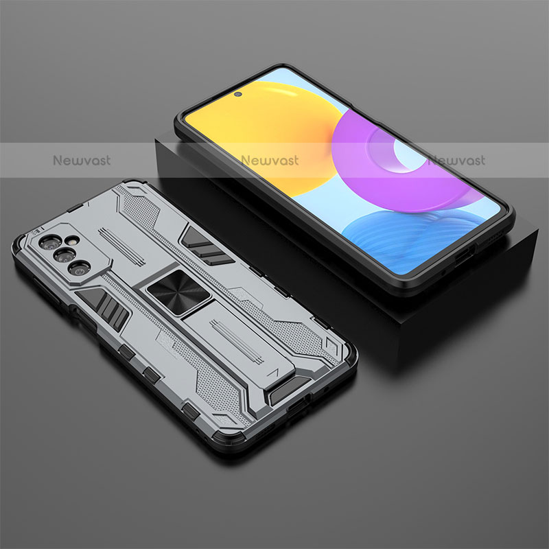 Silicone Matte Finish and Plastic Back Cover Case with Magnetic Stand T01 for Samsung Galaxy M52 5G Gray